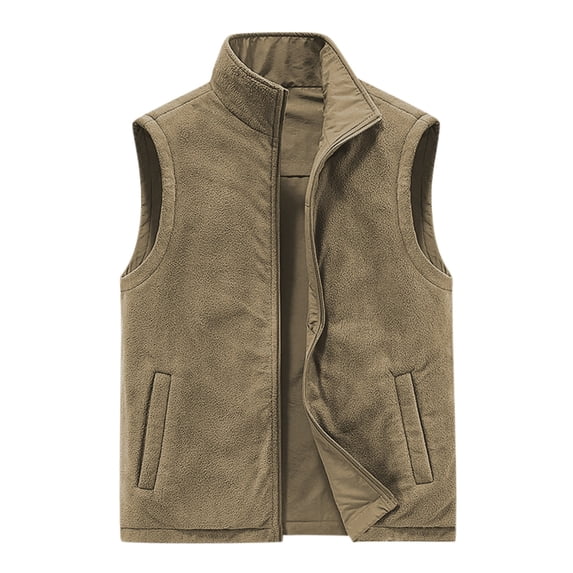 WREESH Fashion Vest Men'S Thin Workwear Solid Color Stand Collar Sleeveless Jacket Tank Tops Khaki