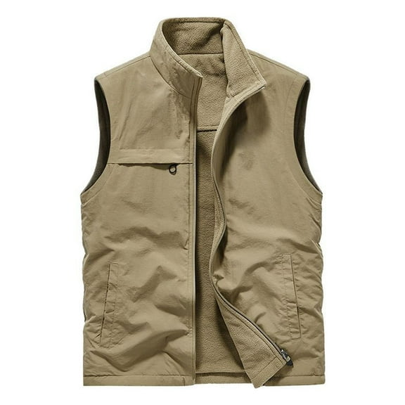 WREESH Fashion Vest Men'S Thin Workwear Solid Color Stand Collar Sleeveless Jacket Tank Tops Khaki