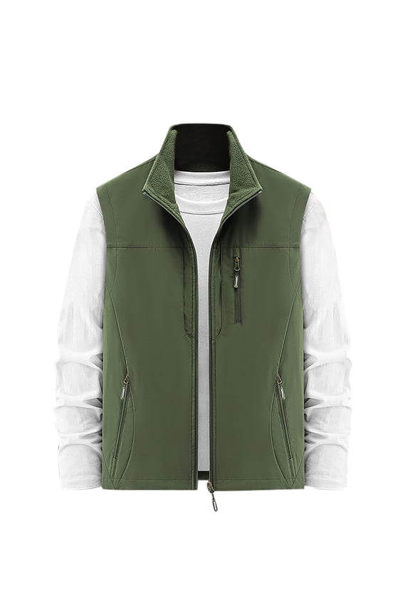 Fashion Vest Men'S Thin Workwear Solid Color Stand Collar Sleeveless Jacket Tank Tops Olive Green