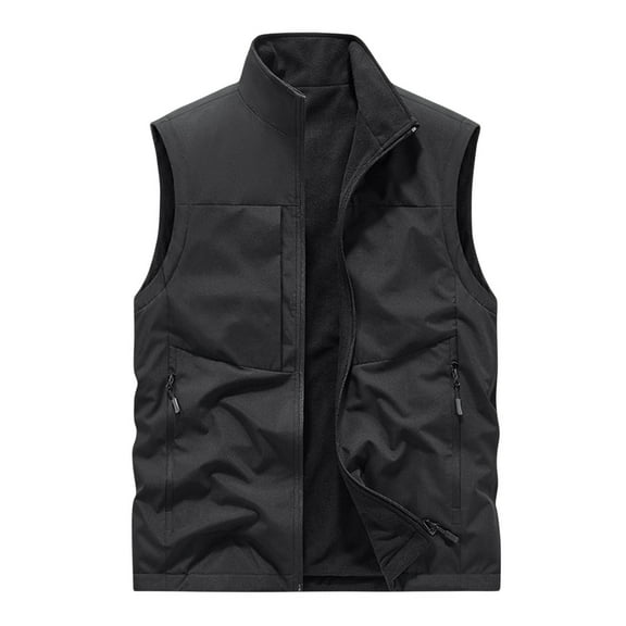 WREESH Fashion Vest Men'S Thin Workwear Waistcoat Solid Color Stand Collar Sleeveless Jacket Tank Tops Black