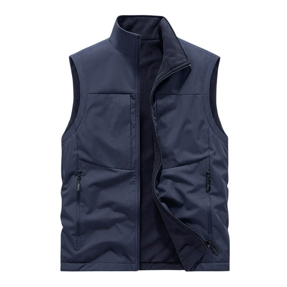 WREESH Fashion Vest Men'S Thin Workwear Waistcoat Solid Color Stand Collar Sleeveless Jacket Tank Tops Dark Blue