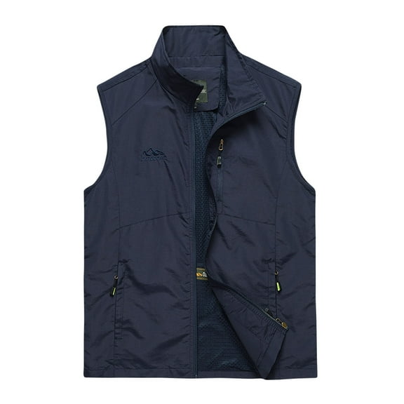 WREESH Fashion Vest Men'S Thin Workwear Waistcoat Solid Color Stand Collar Sleeveless Jacket Tank Tops Dark Blue