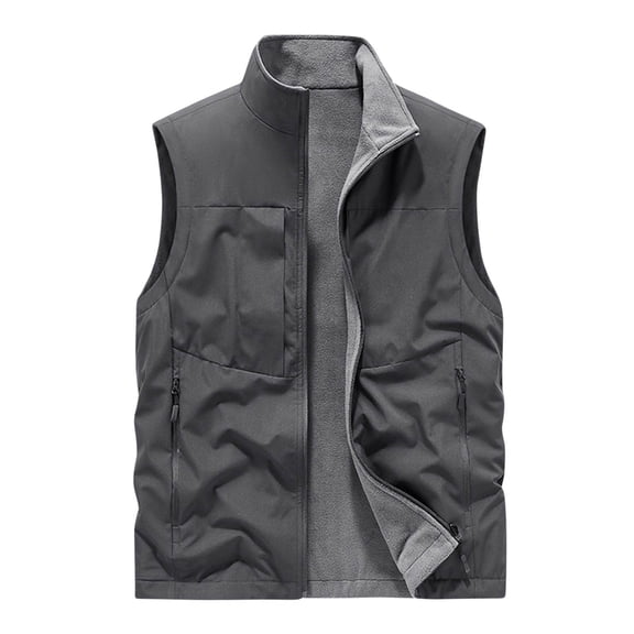 WREESH Fashion Vest Men'S Thin Workwear Waistcoat Solid Color Stand Collar Sleeveless Jacket Tank Tops Gray