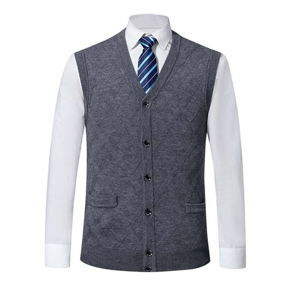 WREESH Fashion Vest Men'S Wool Blended V-Neck Knitted Cardigan Cardigan Colorblock Casual All-Match Sleeveless Cardigan Gray