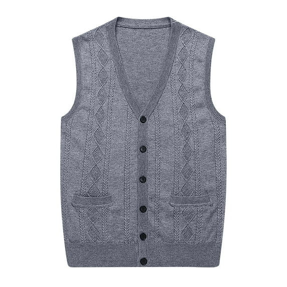 WREESH Fashion Vest Men'S Wool Sleeveless Waistcoat Loose Knitted Solid Color Cardigan Gray