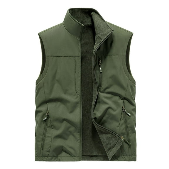 WREESH Fashion Vest Men'S Work Jacket Standing Collar Multiple Pockets Outdoor Photography/Sports Jacket Coat Olive Green