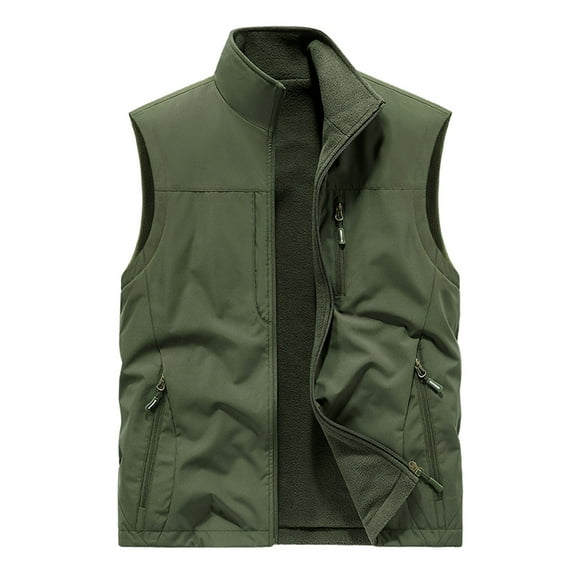 WREESH Fashion Vest Men'S Work Jacket Standing Collar Multiple Pockets Outdoor Photography/Sports Jacket Coat Olive Green
