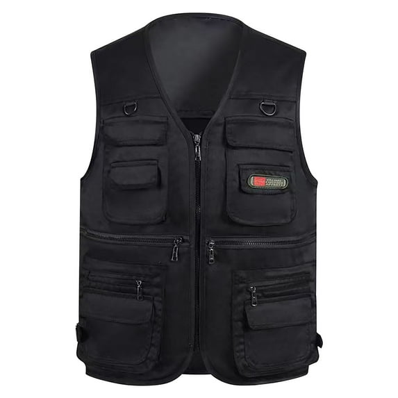 WREESH Fashion Vest Men'S Work Jacket Standing Collar Multiple Pockets Outdoor Photography and Sports Jacket Coat Black