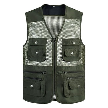WREESH Fashion Vest Men'S Work Jacket Standing Collar Multiple Pockets Outdoor Photography and Sports Jacket Coat Olive Green