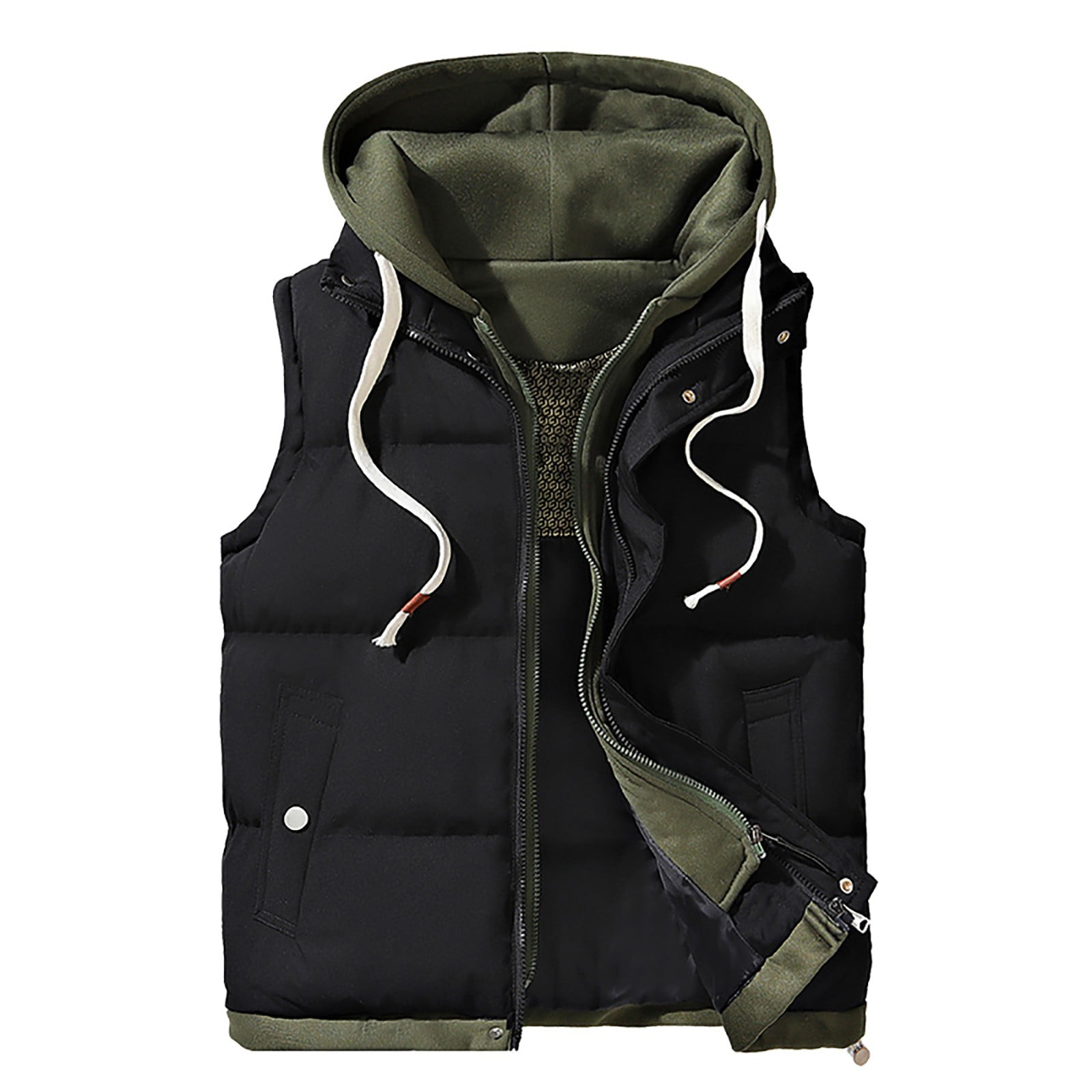 WREESH Fashion Vest Men'S Zipper Hooded Casual Hoodie Coat Sleeveless Hooded Casual Coat/Jacket Black