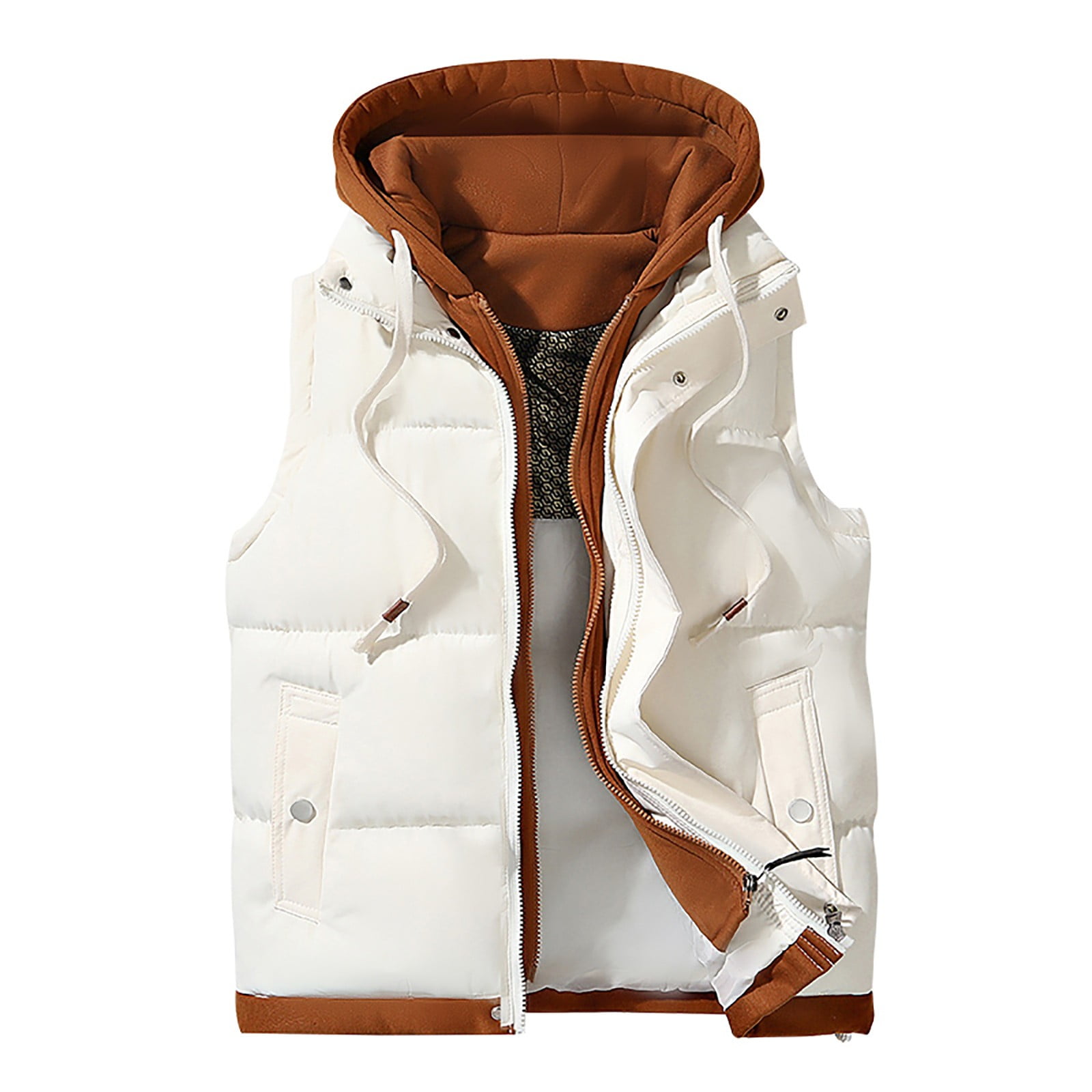 WREESH Fashion Vest Men'S Zipper Hooded Casual Hoodie Coat Sleeveless Hooded Casual Coat/Jacket White