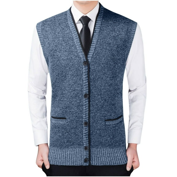 WREESH Fashion Vest Zip-Up Sleeveless Cardigan Men's S Sleeveless Garment Comfortable Breathable V-Neck Blouses Tops Sweater Blue