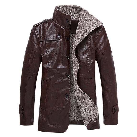 WREESH Fashion Winter Coat Men'S Casual Solid Color Buttons Pockets Long Sleeve Hoodless Casual Outwear Coffee