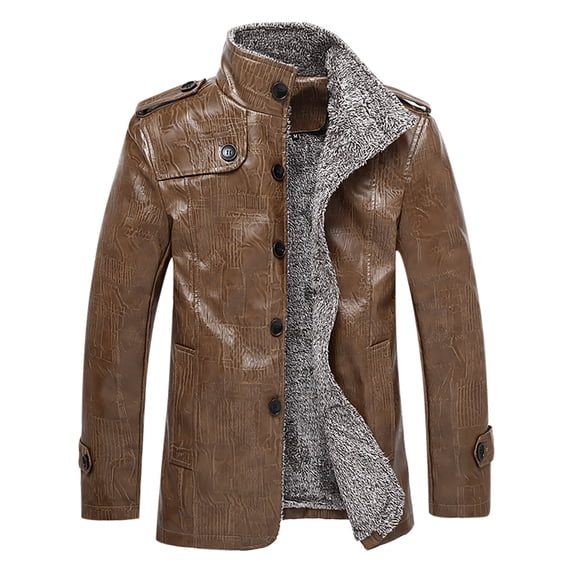 WREESH Fashion Winter Coat Men'S Casual Solid Color Buttons Pockets Long Sleeve Hoodless Casual Outwear Khaki