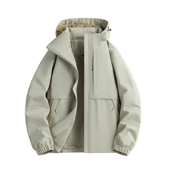WREESH Fashion Winter Jacket Man Color Match Water Resistance Drawstring Pockets Hooded Outdoor Jacket Coat Beige