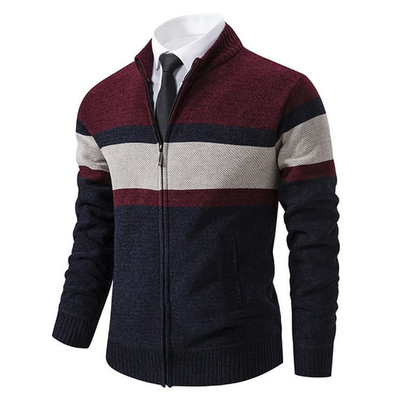WREESH Fashion Winter Jacket Man Knitwear Zipper Pockets Stand Collar Coat Wine