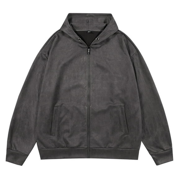 WREESH Fashion Winter Jacket Man Solid Color Button Zipper Cardigan Hooded Coat Dark Gray