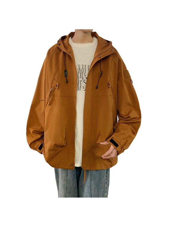 Fashion Winter Jacket Man Solid Color Climbing Parsnip Zipper Pockets Coat Brown