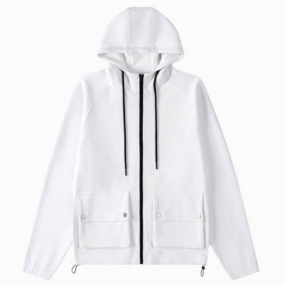 WREESH Fashion Winter Jacket Man Solid Color Drawstring Pockets Work Clothes Hooded Coat White