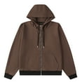 thumbnail image 1 of WREESH Fashion Winter Jacket Man Solid Color Knit Cardigan Drawstring Pockets Hooded Coat Brown, 1 of 4