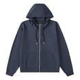 thumbnail image 1 of WREESH Fashion Winter Jacket Man Solid Color Knit Cardigan Drawstring Pockets Hooded Coat Dark Blue, 1 of 4
