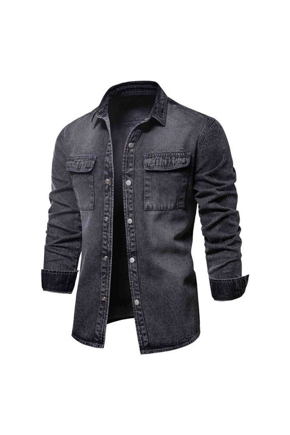 Fashion Winter Jacket Man Solid Color Trend Leisure Washing Cowboy Loose Coat Jacket Black