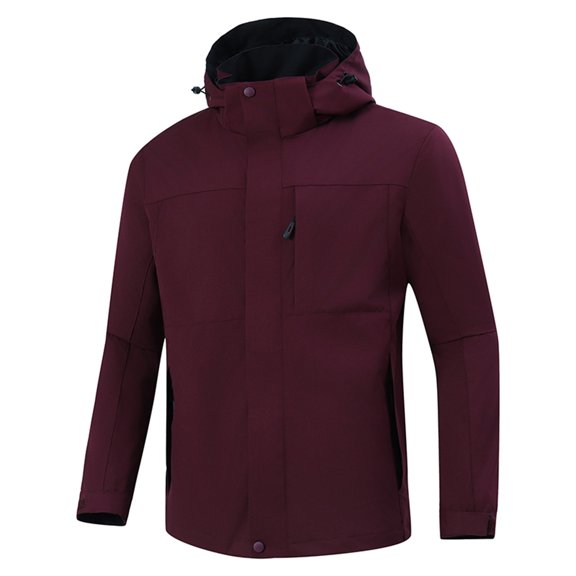 WREESH Fashion Winter Jacket Mansolid Color Water Resistance Drawstring Pockets Hooded Outdoor Jacket Coat Wine