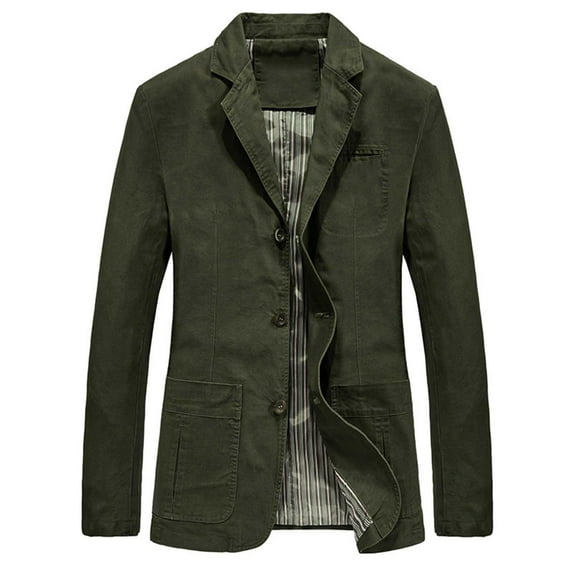 WREESH Fashion Winter Jacket Men Casual Solid Button Blazer Suit Back Long Sleeves Jacket Olive Green