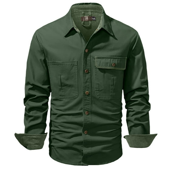 WREESH Fashion Winter Jacket Men Casual Solid Turndown Long Sleeve Button Jacket with Pockets Green