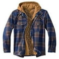 thumbnail image 1 of WREESH Fashion Winter Jacket Men'S Casual Able Checkered Printed Design Button Pockets Fleece Long Sleeved Fake Two-Piece Hooded Jacket Navy, 1 of 2
