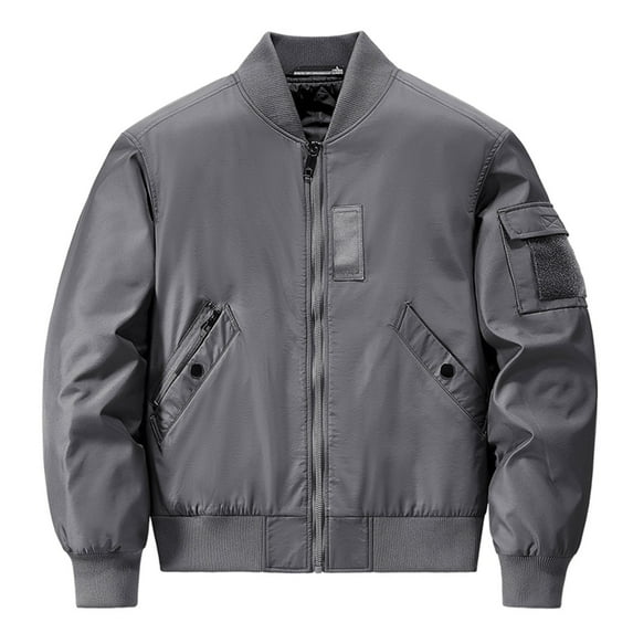 WREESH Fashion Winter Jacket Men'S Casual Sports Daily Outdoor Stand Collar Long Sleeve Jacket Gray