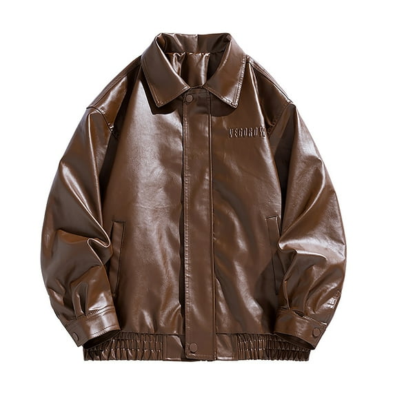 WREESH Fashion Winter Jacket Men'S Men'S Leather Motorcycle Jackets Casual Tops Coats Coffee