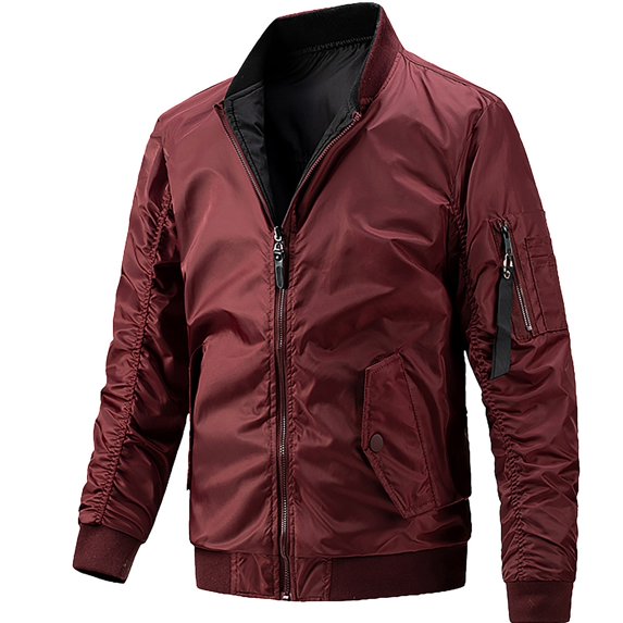 WREESH Fashion Winter Jacket Men'S Solid Color Casual Loose Fitting Long Sleeved Hooded Jacket Long Sleeve Hoodless Casual Outwear Jackets Wine