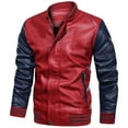 thumbnail image 1 of WREESH Fashion Winter Jacket Men'S Solid Color Stand Up Collar Light Version Open and Close Zipper Button Leather Jacket Red, 1 of 5