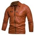thumbnail image 1 of WREESH Fashion Winter Jacket Men'S Spring and New Multi Button Motorcycle Standing Collar Washed Leather Jacket Men'S Leather Coat Orange, 1 of 4