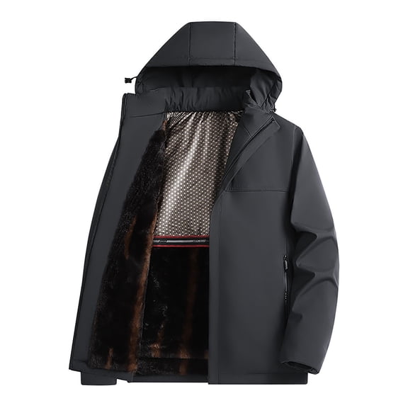 WREESH Fashion Winter Jacket Men'S Stitching Drawstring Hooded Slim Jacket Coat Outwear Dark Gray