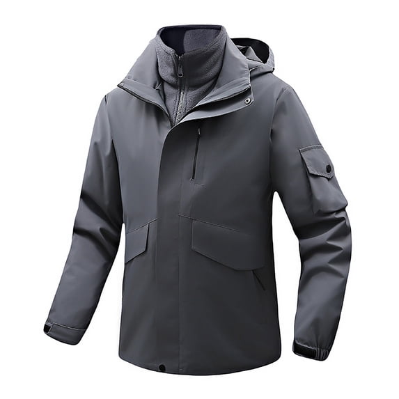 WREESH Fashion Winter Jacket Men'S Stitching Drawstring Hooded Slim Jacket Coat Outwear Gray