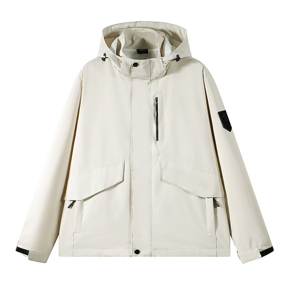 WREESH Fashion Winter Jacket Men'S Stitching Drawstring Hooded Slim Jacket Coat Outwear Khaki