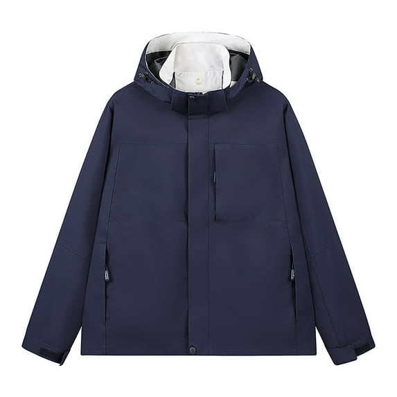 WREESH Fashion Winter Jacket Men'S Stitching Drawstring Hooded Slim Jacket Coat Outwear Navy