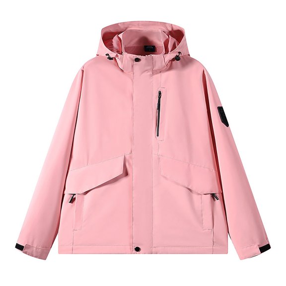 WREESH Fashion Winter Jacket Men'S Stitching Drawstring Hooded Slim Jacket Coat Outwear Pink