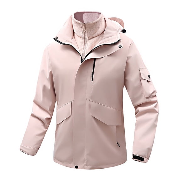 WREESH Fashion Winter Jacket Men'S Stitching Drawstring Hooded Slim Jacket Coat Outwear Pink
