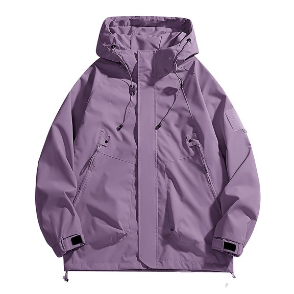 WREESH Fashion Winter Jacket Men'S Stitching Drawstring Hooded Slim Jacket Coat Outwear Purple