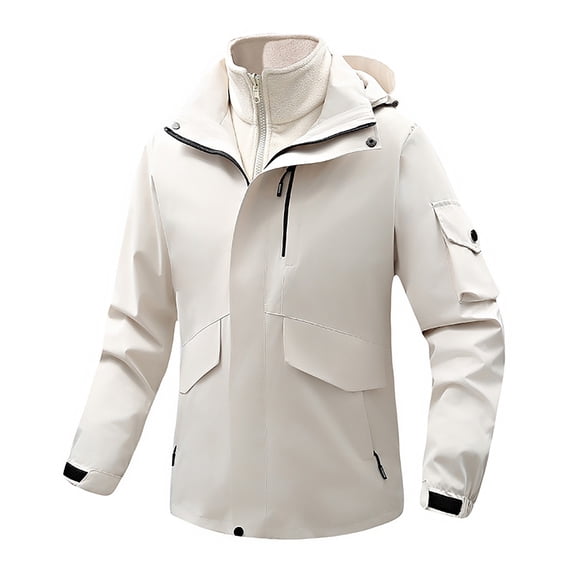 WREESH Fashion Winter Jacket Men'S Stitching Drawstring Hooded Slim Jacket Coat Outwear White