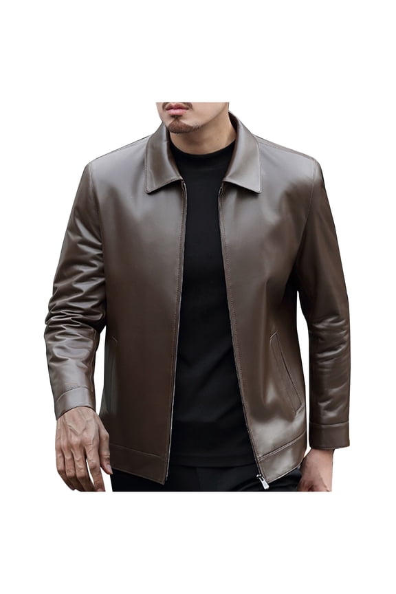 Fashion Winter Jacket Men Vintage Jacket Leather Long Sleeve Winter Stand Collar Club Coat Men'S Leather Jackets Casual Tops Brown