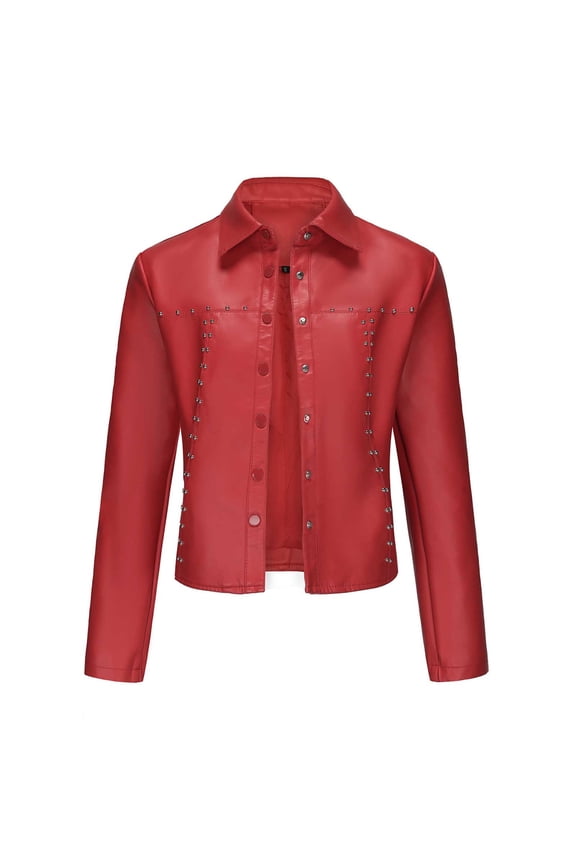 Fashion Winter Jacket Womens Solid Color Short Thin Leather Jacket Long Sleeved Casual Jacket Long Sleeved Hooded Casual Jacket Red