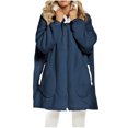 thumbnail image 1 of WREESH Fashion Winter Jacket Womens Solid Color Warm Hooded Plus Size Home Casual Jacket Long Sleeved Hooded Casual Jacket Navy, 1 of 5
