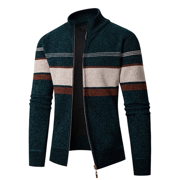 WREESH Fashion Zip-Up Sweater Jacket Men's New Colorblocked Knit Cardigan Casual Long Sleeve Sweater Jacket Sweater Green