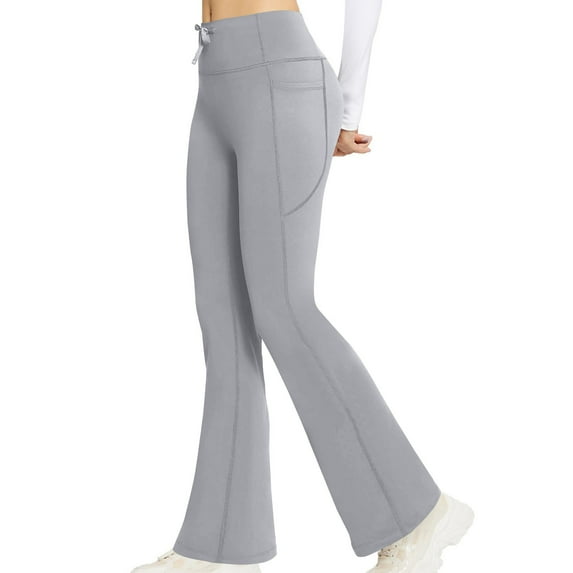 WREESH Flare Leggings for Women with Pockets, Butt Lifting Leggings, Gym Yoga Pants with Tummy Control, High-Waisted and Wide Leg Gray