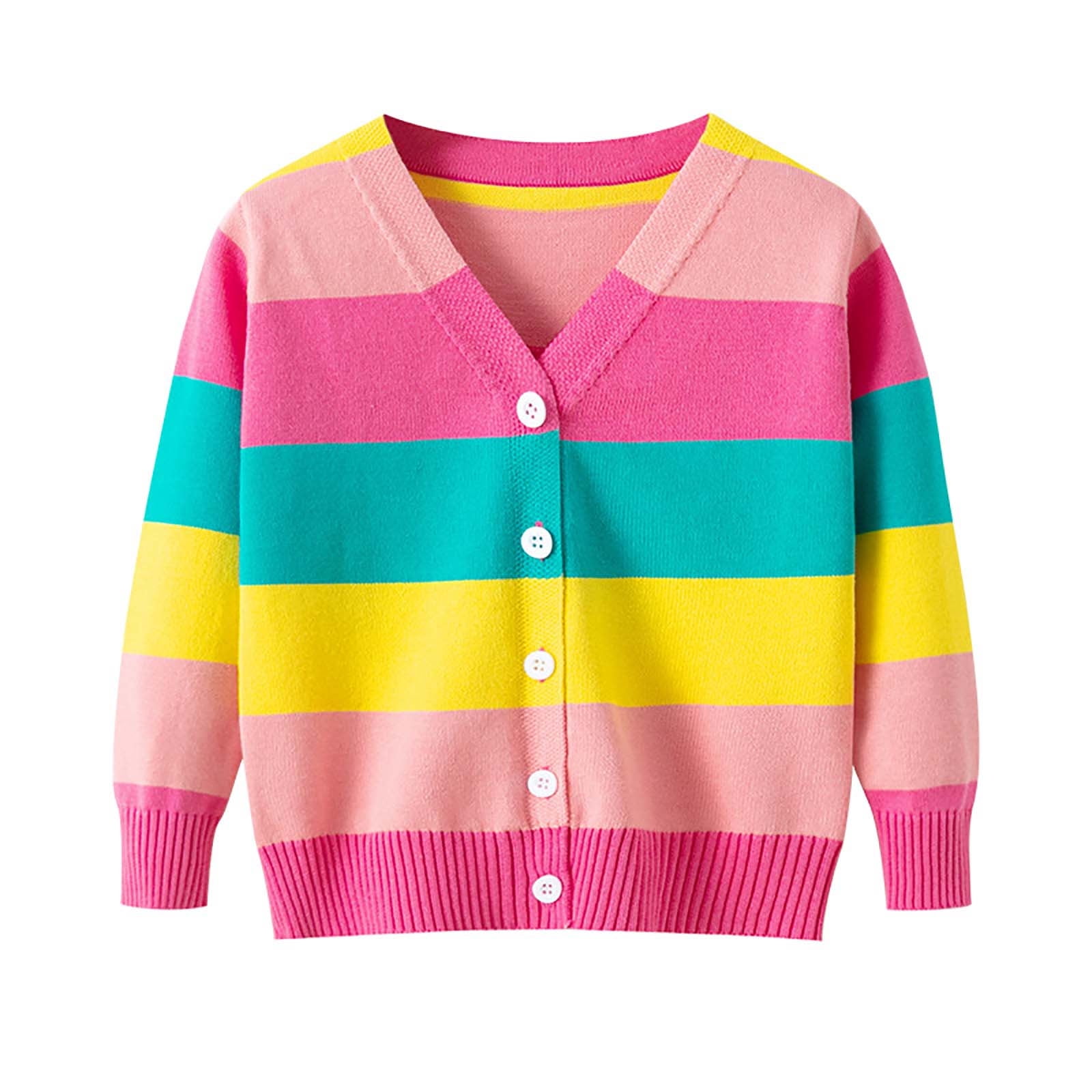 WREESH Girl Cute Cardigan Children's Line Sweater New Stripe Cardigan