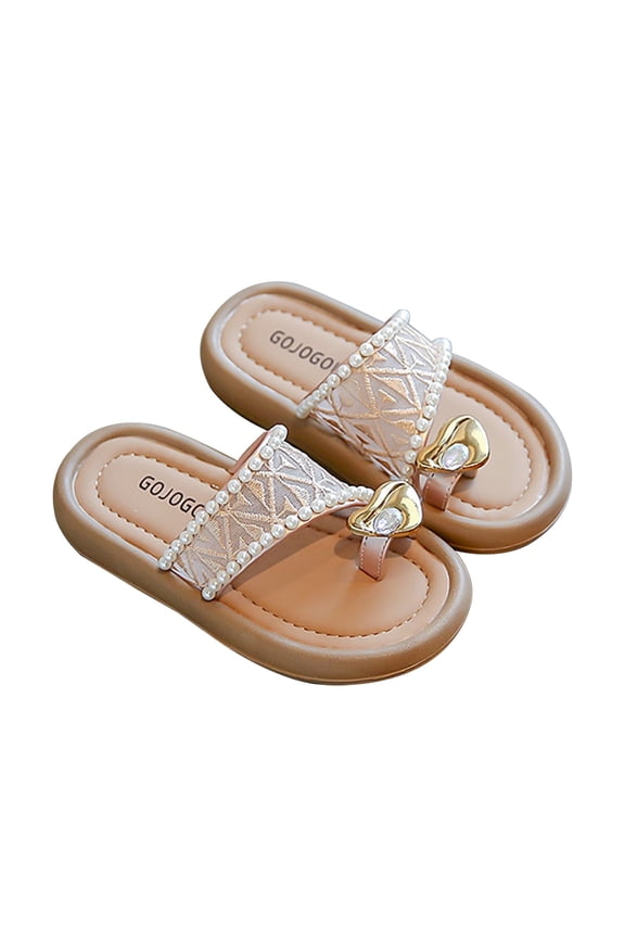 WREESH Girls Flip-Flops Slippers: Slip-On Open Heel Sandals for 2-13 Years, Breathable and Non-Slip with Korean Design Khaki
